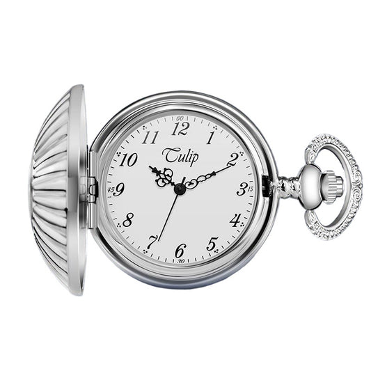 Silver Mechanical Pocket Watch with Hollow Shell-designed Case and Chain