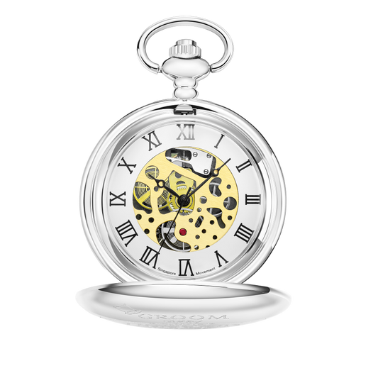 Classic Wedding Gift for Groom, Silver Quartz Pocket Watch with Chain