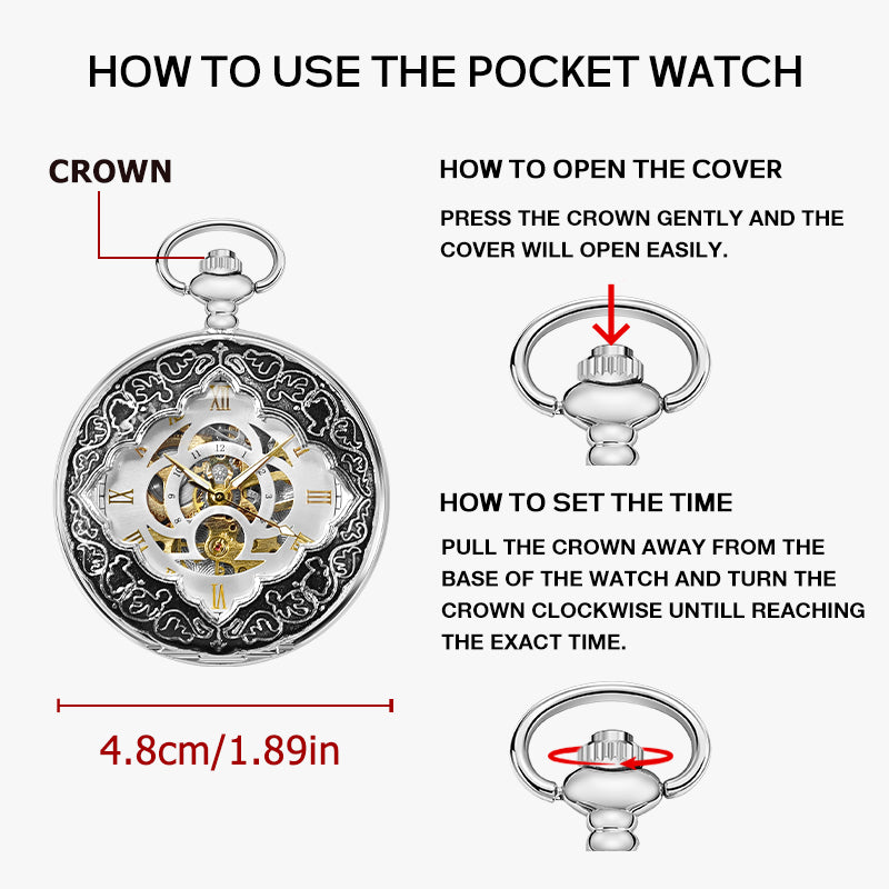 Silver Half Double Hunter Mechanical Watch with Special Golden Movement and Chain