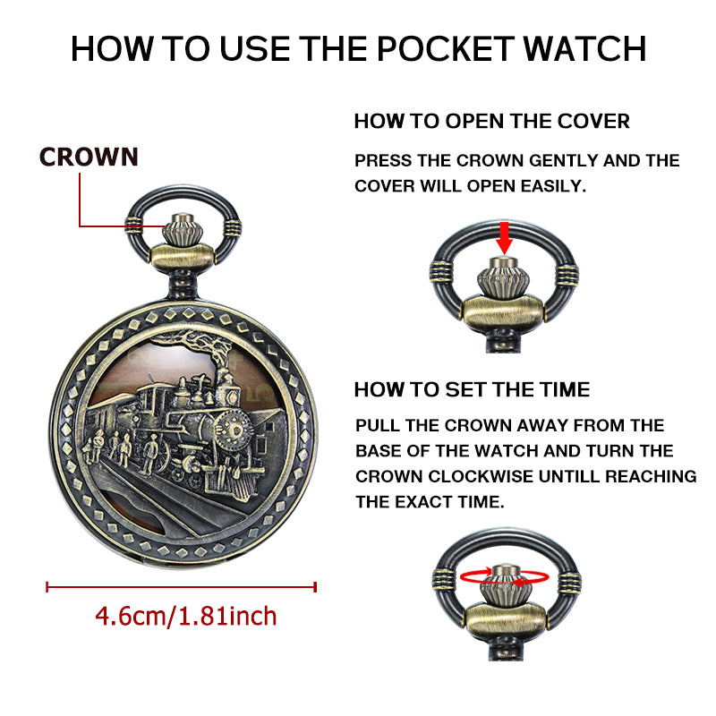 Bronze Train Quartz Pocket Watch with Chain