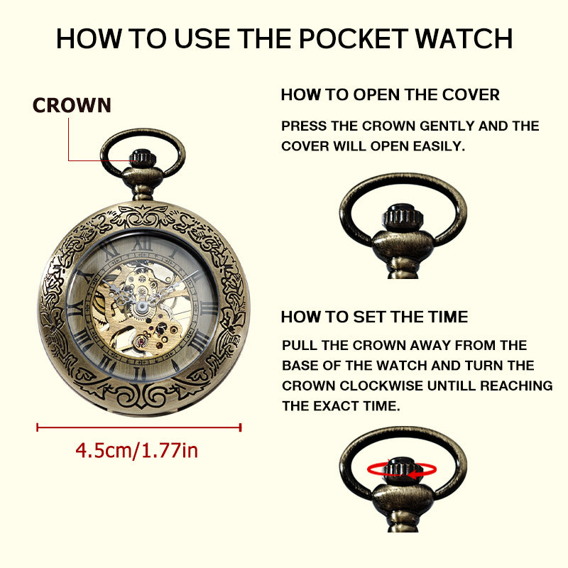 Bronze Mechanical Pocket Watch with Half Hunter and Chain