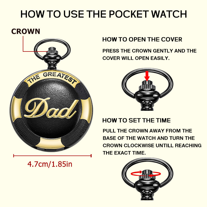 Classic Gift for Father, Quartz Pocket Watch with Chain