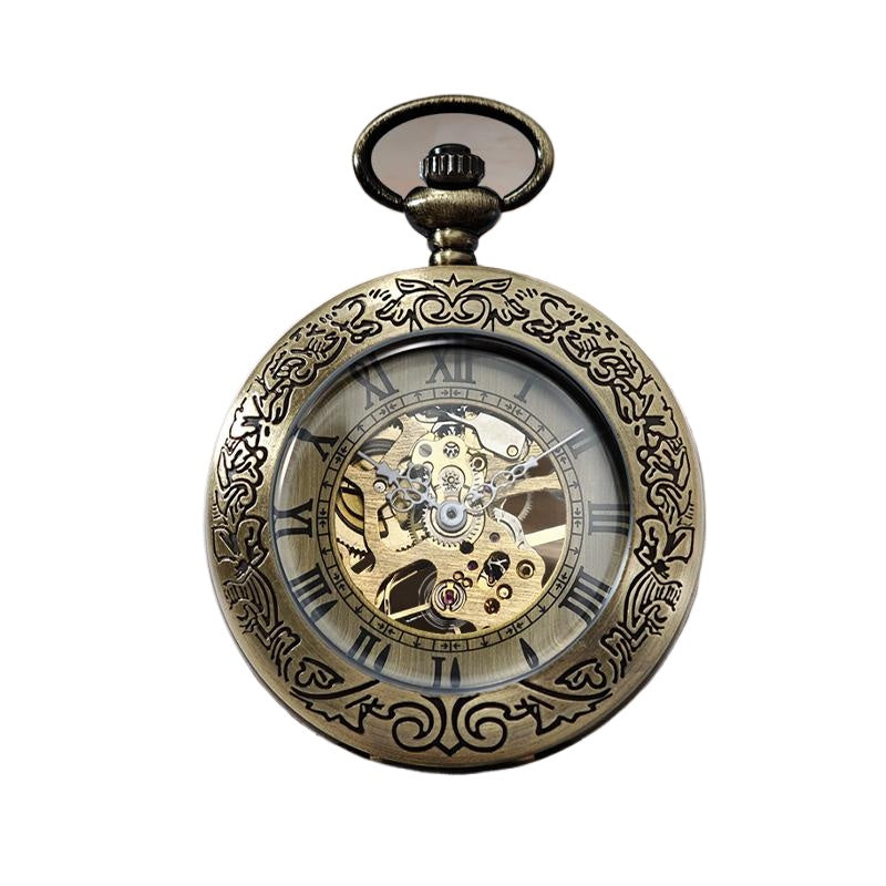 Bronze Mechanical Pocket Watch with Half Hunter and Chain
