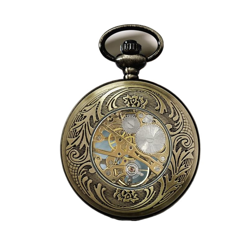 Bronze Mechanical Pocket Watch with Half Hunter and Chain