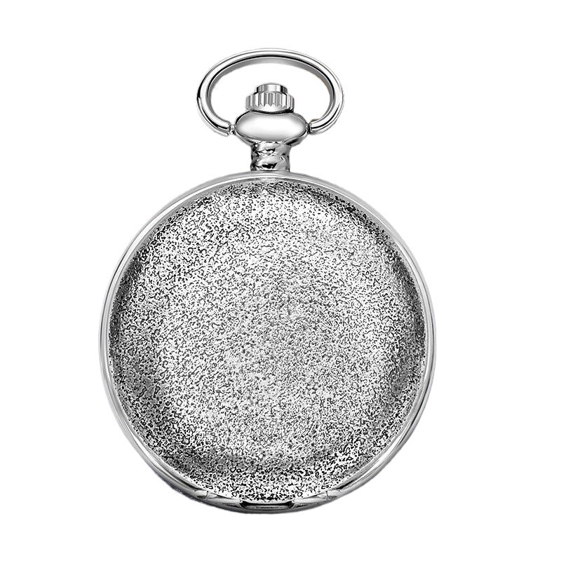 Silver Half Double Hunter Mechanical Watch with Special Golden Movement and Chain