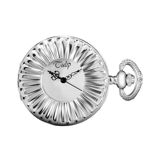 Silver Mechanical Pocket Watch with Hollow Shell-designed Case and Chain