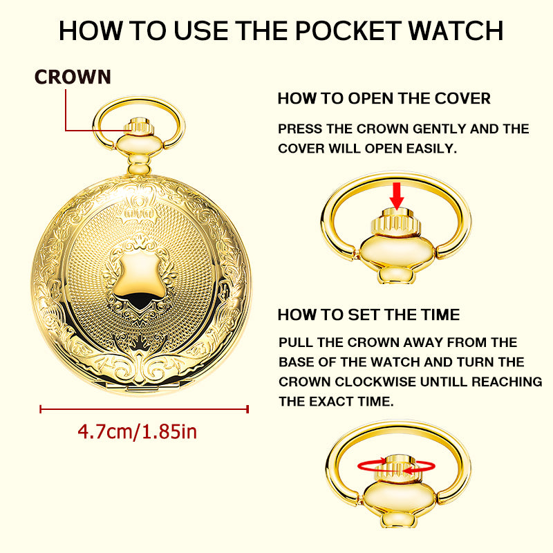 Gold Shield Mechanical Pocket Watch with Chain
