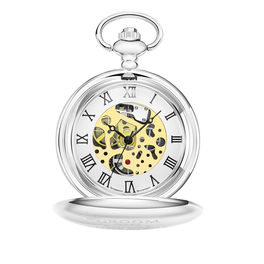 Classic Wedding Gift for Groom, Silver Quartz Pocket Watch with Chain