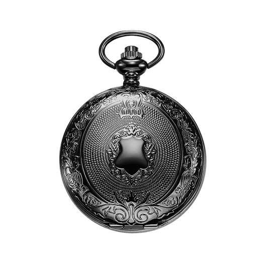 Black Shield Quartz Pocket Watch with Chain