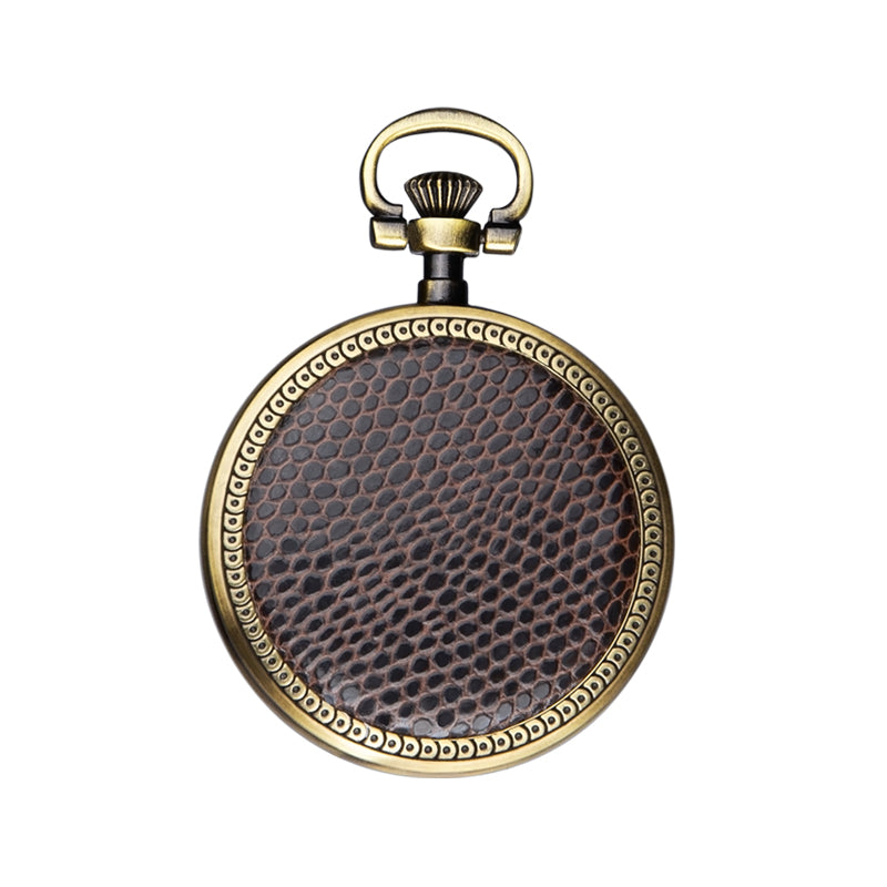 Bronze Open Face Mechenical Pocket Watch with Black Dial and Matching Chain