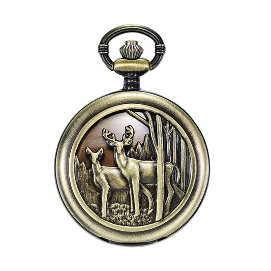 Bronze Deer Quartz Pocket Watch with Chain