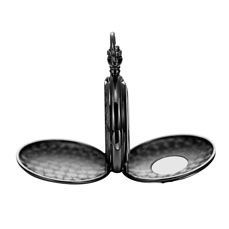 Black and Gold Mechanical Pocket Watch with Chain