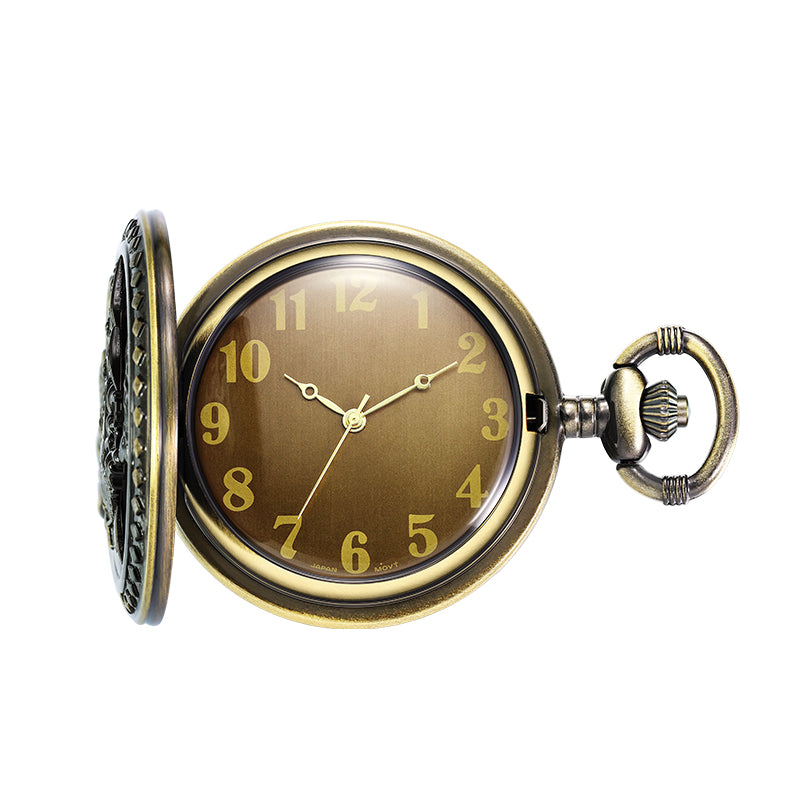 Bronze Train Quartz Pocket Watch with Chain
