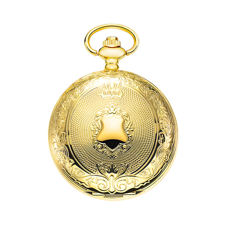 Gold Shield Mechanical Pocket Watch with Chain
