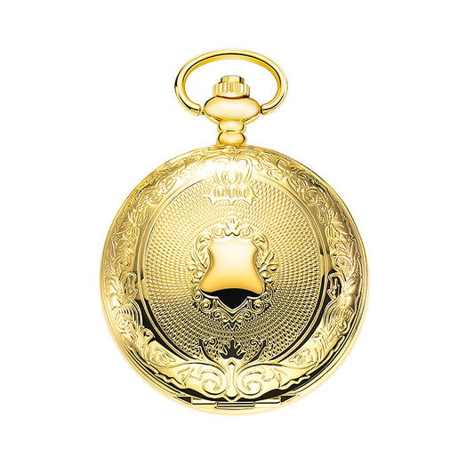 Gold Shield Mechanical Pocket Watch with Chain