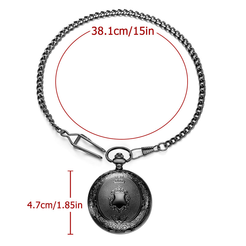 Black Shield Quartz Pocket Watch with Chain