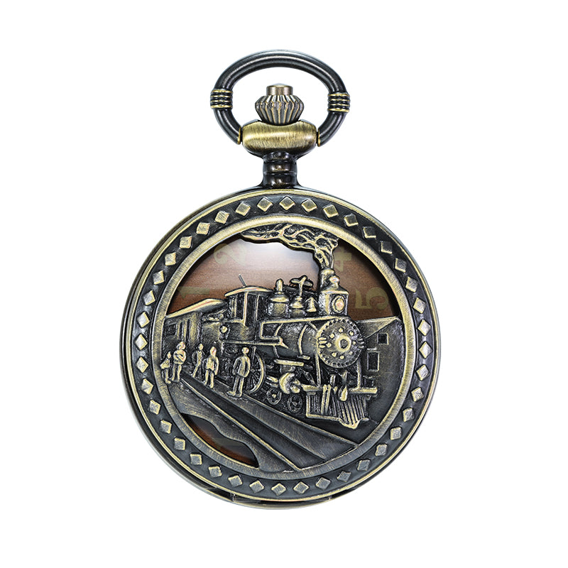 Bronze Train Quartz Pocket Watch with Chain