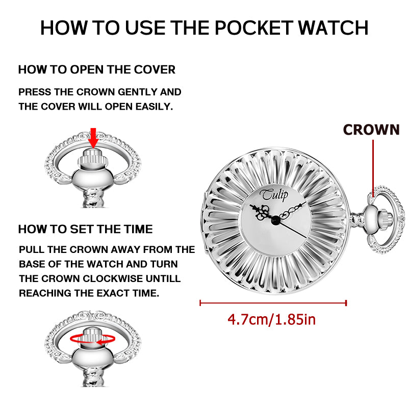 Silver Mechanical Pocket Watch with Hollow Shell-designed Case and Chain