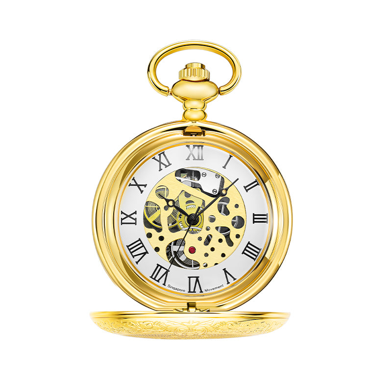 Gold Shield Mechanical Pocket Watch with Chain